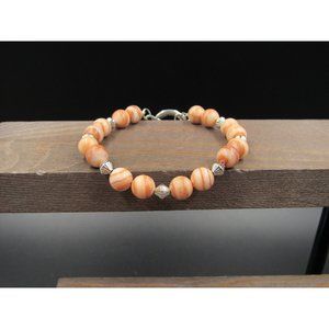 7" Silver Tone Agate Orb Stone Bracelet Vintage Elegant Beautiful Everyday